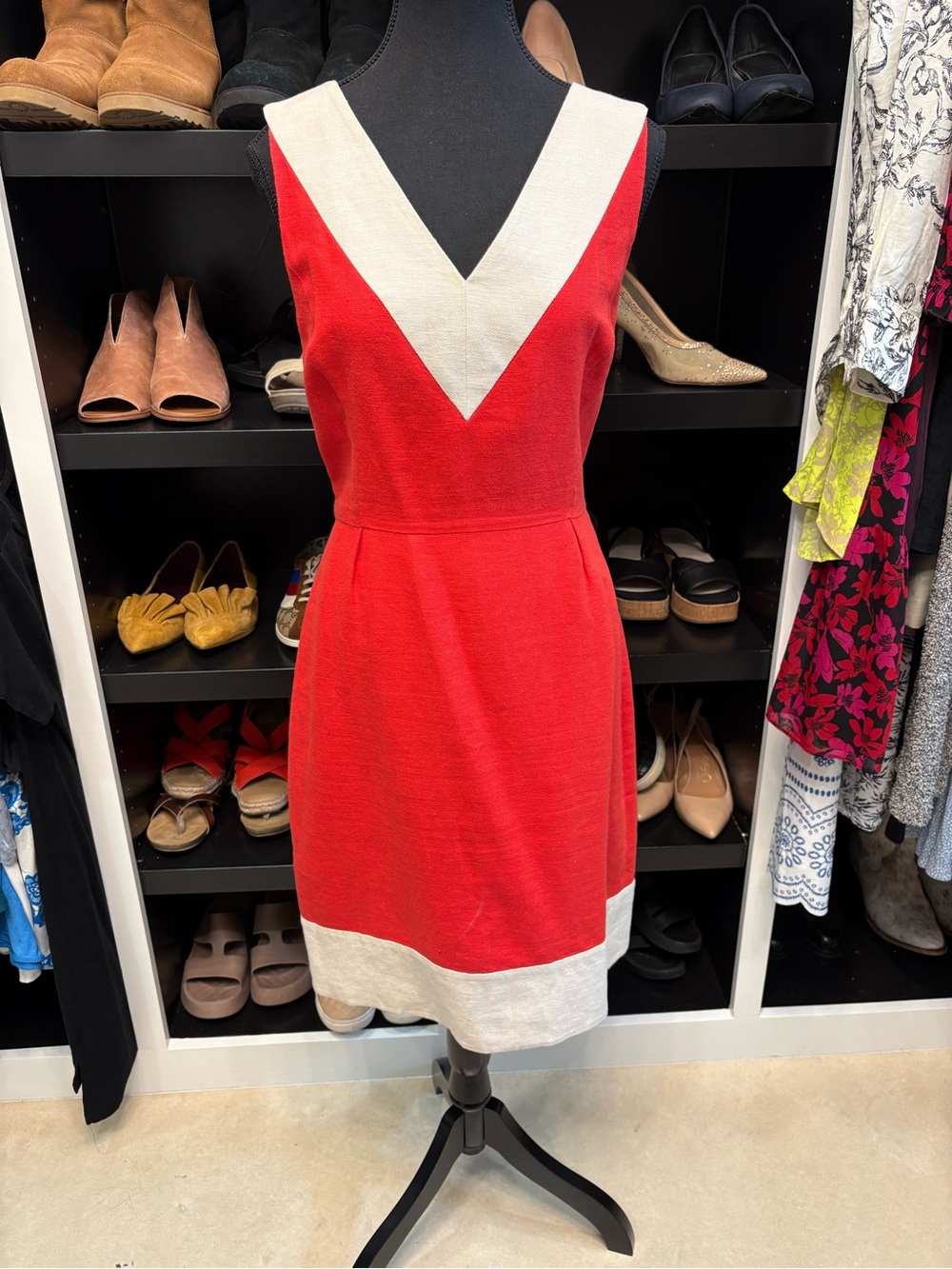 kate spade Reddish Orange Midi Dress with Cream V-Neck & Hem